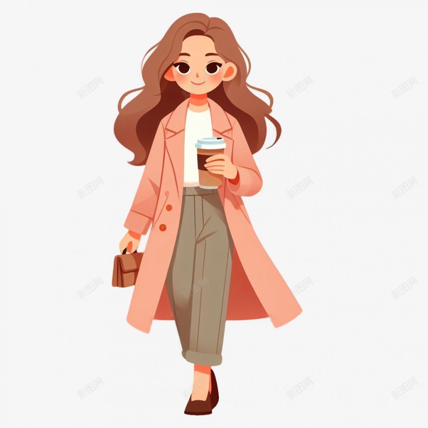 手拿咖啡行走的女孩插画png免抠素材_88icon https://88icon.com 手拿 咖啡 行走 女孩 插画