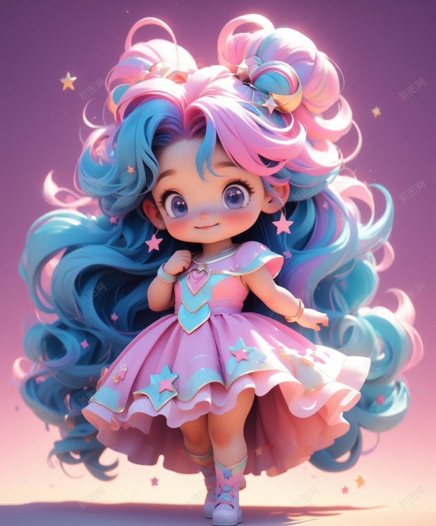 可爱卡通3D人物形象设计png免抠素材_88icon https://88icon.com 卡通 3D 人物 紫色 蓝色头发 可爱
