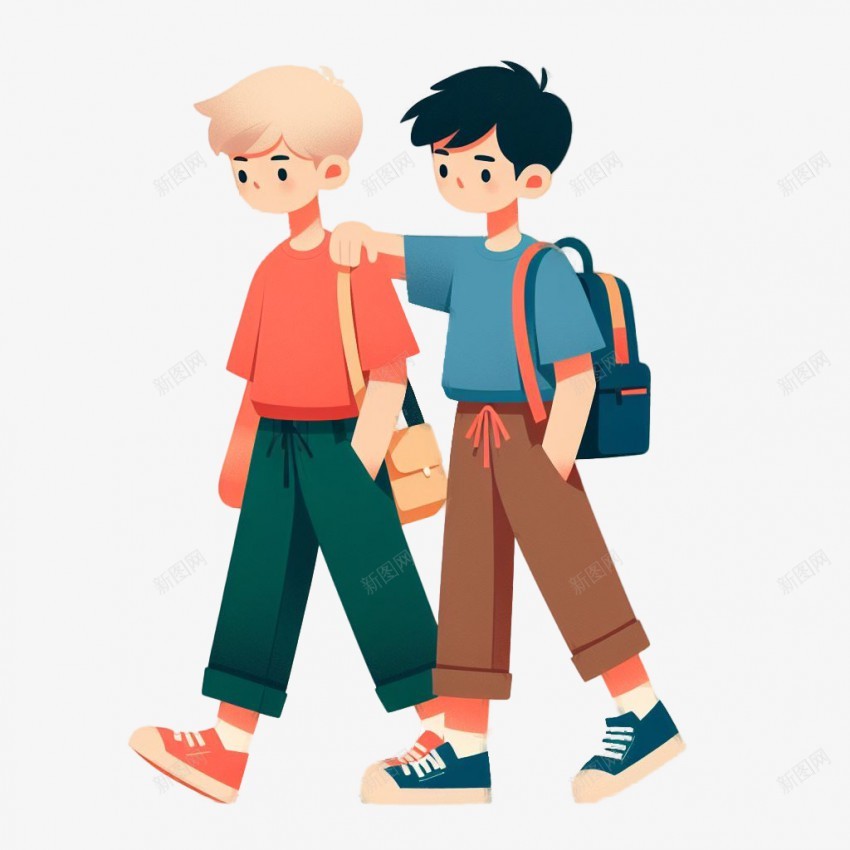 走路的男孩插画风png免抠素材_88icon https://88icon.com 走路 男孩 朋友 插画