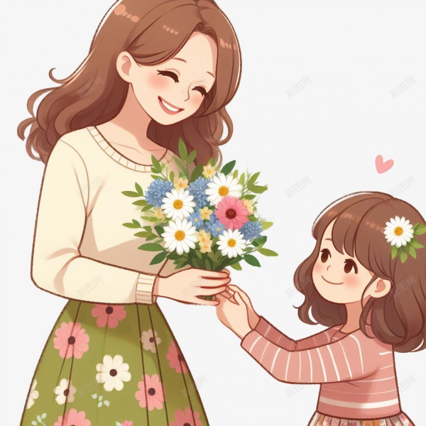 母亲节插画png免抠素材_88icon https://88icon.com 母亲节 插画 送花 节日