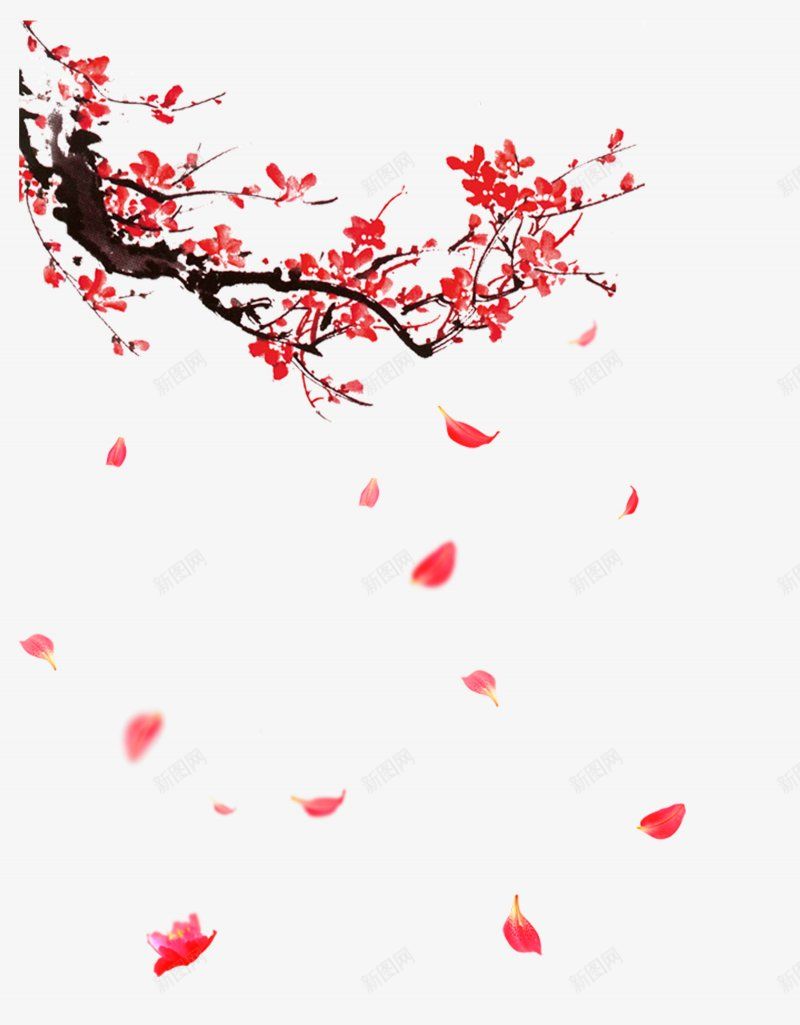 梅花树枝花瓣中国风梅花png免抠素材_88icon https://88icon.com 中国风梅花 树枝 梅花 花瓣