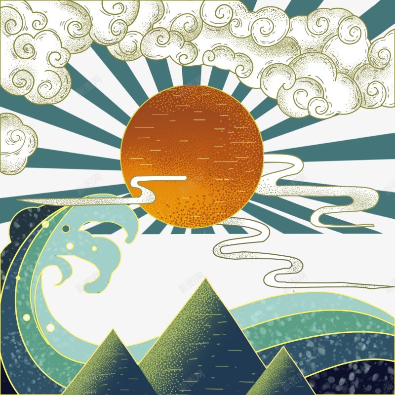 国潮祥云海浪大海云太阳背景png免抠素材_88icon https://88icon.com 国潮 祥云 浪花 海浪 大海 云 太阳 海 背景