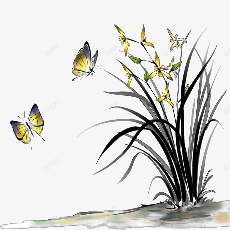 中国风工笔画psd免抠素材_88icon https://88icon.com 中国工笔画 中国风 优美 兰草 工笔画 手绘画 蝴蝶 装饰画