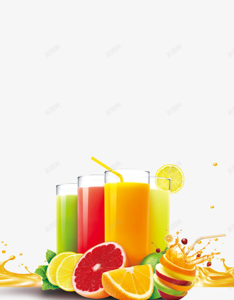 鲜榨果汁饮料png免抠素材_88icon https://88icon.com 奶花 果汁 橙色 水果 烟酒饮料 玻璃杯 红色 绿色 饮料