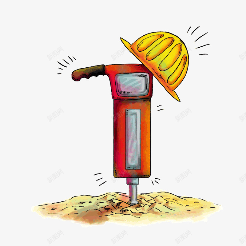 手绘卡通工作png免抠素材_88icon https://88icon.com 卡通 发光 安全帽 工作 手绘 电钻 线稿 黄色