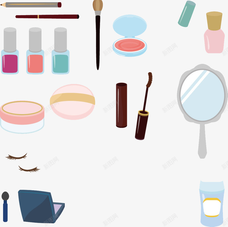 卡通化妆品png免抠素材_88icon https://88icon.com 化妆 化妆品 睫毛膏 粉扑 美妆 镜子