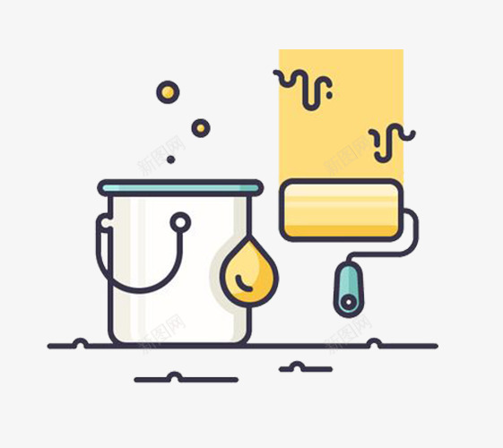 油漆桶刷子psd免抠素材_88icon https://88icon.com 改装 粉刷 装修 黄色