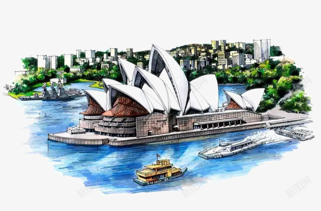 悉尼歌剧院建筑效果图png免抠素材_88icon https://88icon.com 商业建筑效果图 建筑手绘装饰 建筑设计 建筑风景 手绘 效果图 水彩 水彩建筑手绘 设计手绘