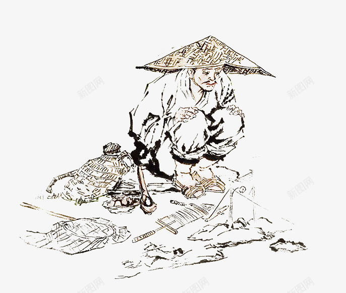 戴斗笠老翁休闲水墨垂钓png免抠素材_88icon https://88icon.com 中国风垂钓 休闲时光 垂钓 带斗笠 水墨垂钓 水墨画 水彩 泼墨 蓑衣 钓鱼 钓鱼国画 闲情逸致