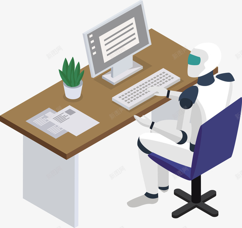 一个电脑办公的白色机器人矢量图eps免抠素材_88icon https://88icon.com 机器人 机器人PNG 白色 白色机器人 矢量机器人 矢量图