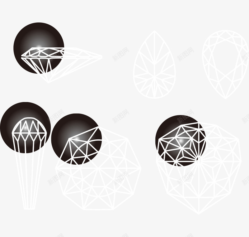 钻石线条黑色背景png免抠素材_88icon https://88icon.com 对称图形 钻石线条