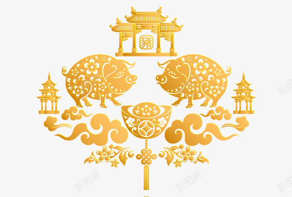 2019猪年金猪矢量图ai免抠素材_88icon https://88icon.com 2019年 中国风 元宝 元旦 南天门 塔 新年快乐 猪年 祥云 过年 矢量图