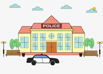 卡通警察局png免抠素材_88icon https://88icon.com 公务员 执法 警车