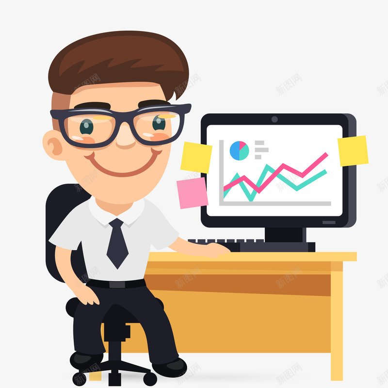 做数据分析的商务人士矢量图ai免抠素材_88icon https://88icon.com 卡通人物 商务人士 数据分析 数据图表 数据统计 矢量图