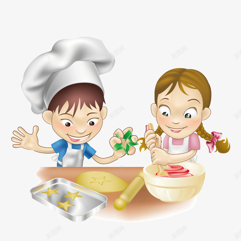 卡通做饭的男孩女孩png免抠素材_88icon https://88icon.com 做饭的 动漫动画 卡通人物 可爱的 女孩 手绘 男孩
