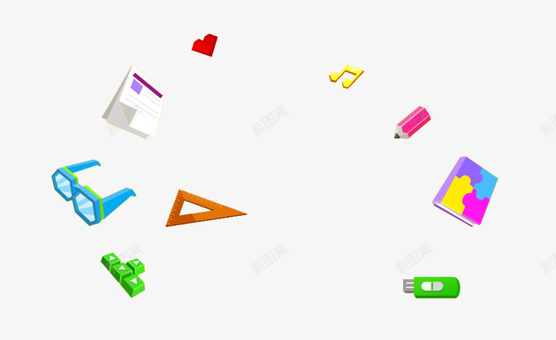 漂浮学习用品psd免抠素材_88icon https://88icon.com 七彩 尺子 活动元素 眼镜