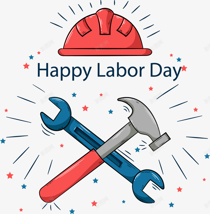 劳动节快乐红色安全帽png免抠素材_88icon https://88icon.com Day Happy Labor 劳动节快乐 红色安全帽 蓝色扳手