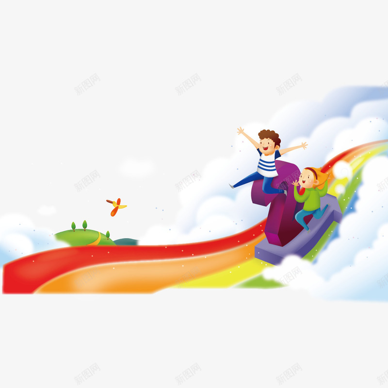 彩虹的小孩矢量图ai免抠素材_88icon https://88icon.com png下载 孩子 彩虹桥 海报元素 装饰素材 风景 矢量图