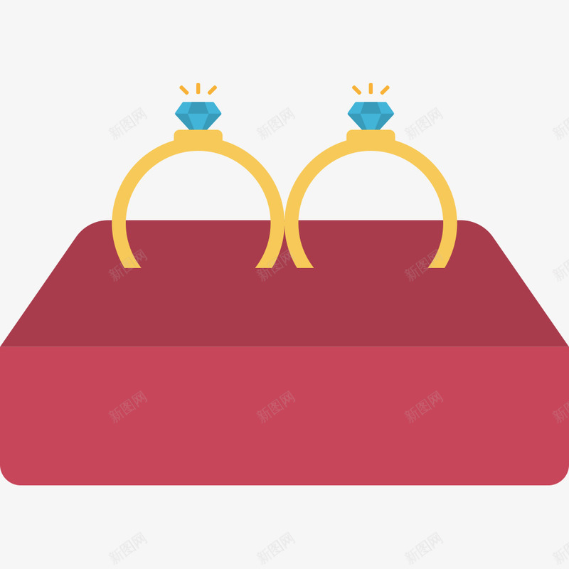 两枚钻戒png免抠素材_88icon https://88icon.com 卡通 戒指 戒指盒 手绘 红色 蓝色 金色 钻石