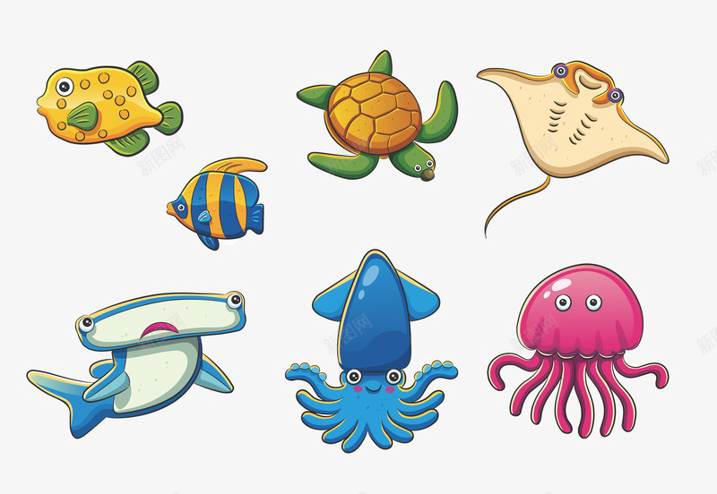 卡通海底生物png免抠素材_88icon https://88icon.com 卡通鱼 手绘 章鱼