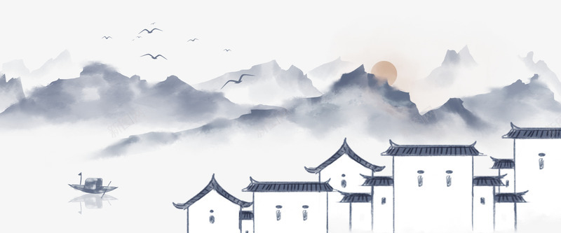 中国风手绘水墨风景山水png免抠素材_88icon https://88icon.com 中国风 中国风山水 古墨风 古风船 山水 山水画 山河 徽派建筑 手绘 插画 日出 水墨 水墨画 水墨风景 船 风景