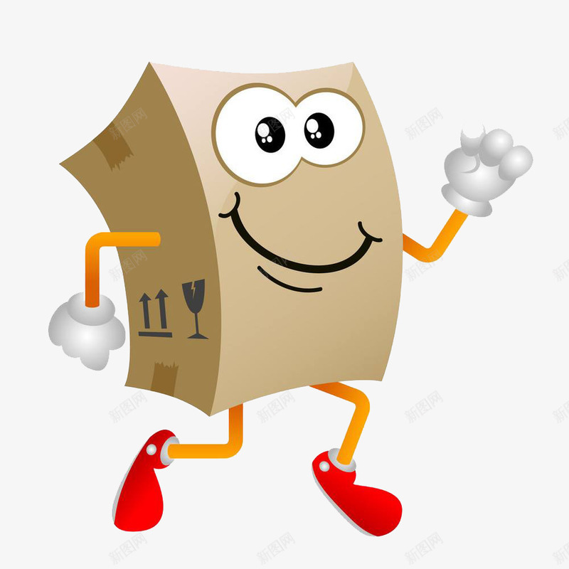 跑动的纸箱人png免抠素材_88icon https://88icon.com 卡通人 奔跑 奔跑的卡通人 微笑脸 愉悦 红色鞋子 纸箱 纸箱人