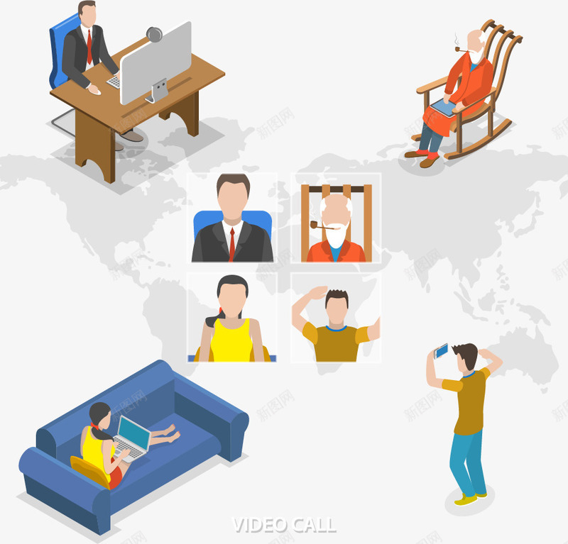 网络视频聊天创意矢量图eps免抠素材_88icon https://88icon.com 手机 拍照 电脑 科技 立体 网络 联系 矢量图