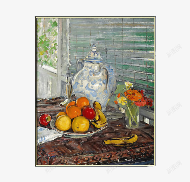 一幅桌子上的果盘油画png免抠素材_88icon https://88icon.com 惟妙惟肖 水壶 水果 油画 油画水果 色彩丰富 艺术品 静物