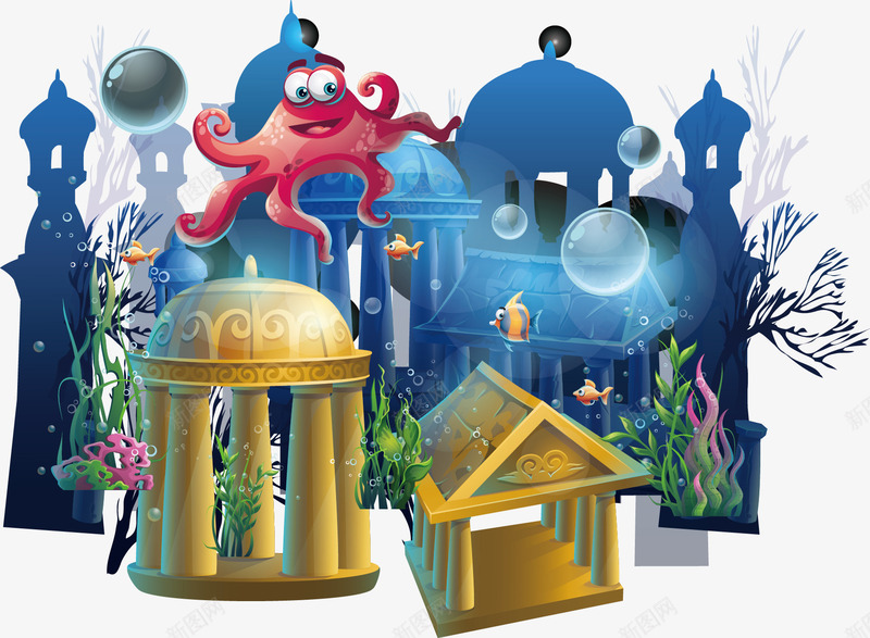 海底章鱼png免抠素材_88icon https://88icon.com png下载 城堡 海底章鱼 海报元素 装饰 装饰素材