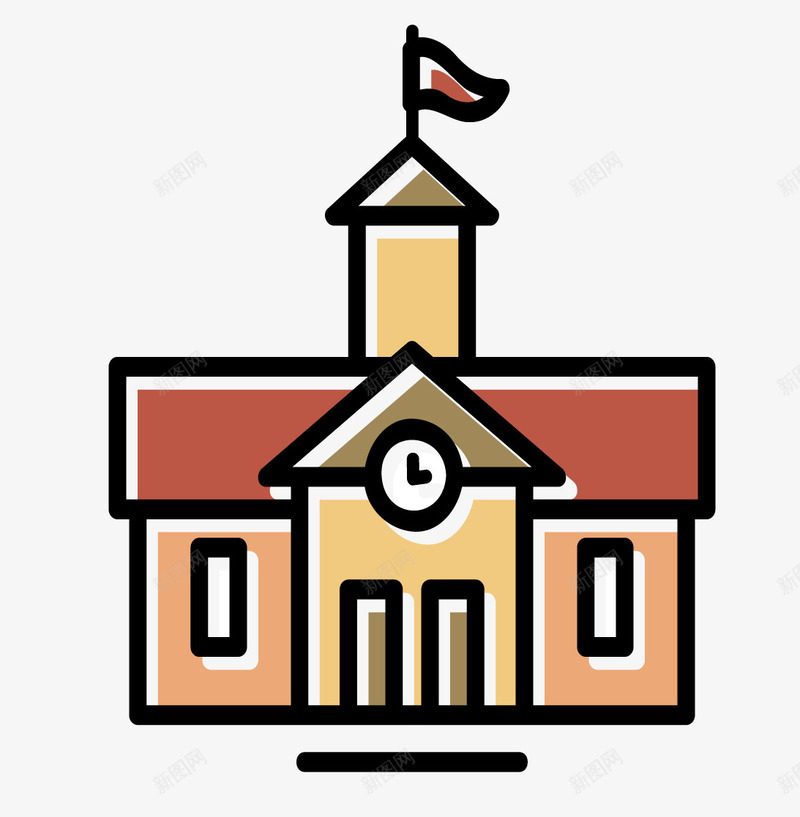 学校教学楼简笔画png免抠素材_88icon https://88icon.com 学校 学生 教学楼 教育教学 时钟 楼房 红旗