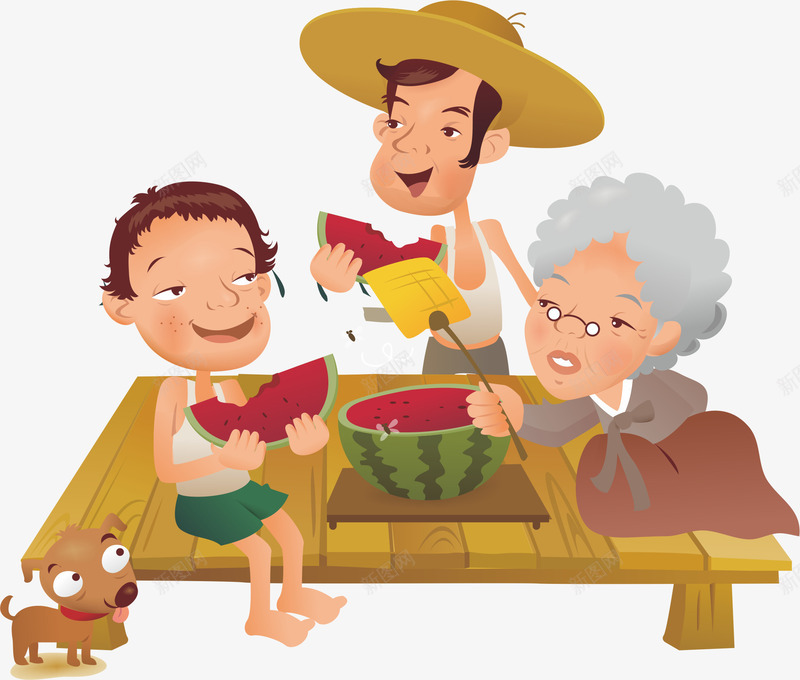 坐在一起吃西瓜png免抠素材_88icon https://88icon.com 全家 全家人 夏天 清爽 西瓜