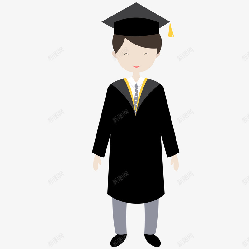 博士服男孩png免抠素材_88icon https://88icon.com 一个 博士帽 博士服 卡通 手绘 男孩 黄色 黑色