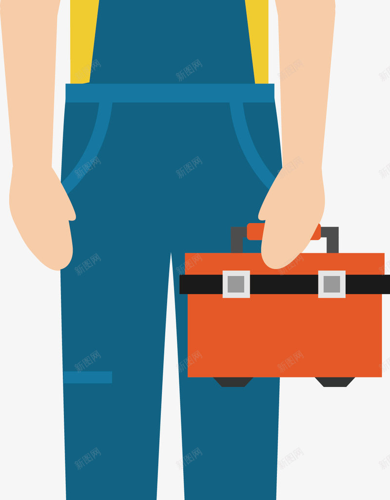 卡通维修工人矢量图ai免抠素材_88icon https://88icon.com 专业人士 卡通人物 安全帽 工具箱 牛仔衣 矢量图