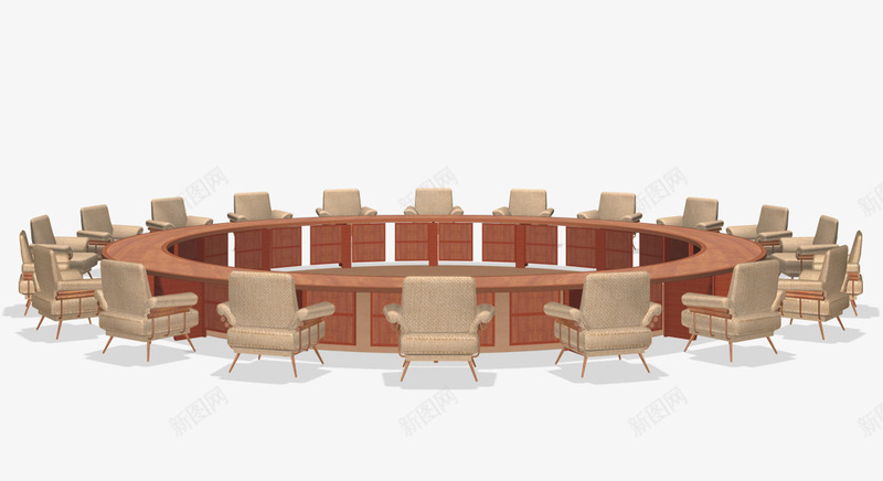 圆形会议桌png免抠素材_88icon https://88icon.com 会议桌 办公家具 桌子 椅子 软包