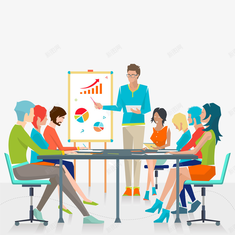卡通开会的商务人士矢量图ai免抠素材_88icon https://88icon.com 会议 卡通 商务人士 开会 彩色 扁平化 矢量图
