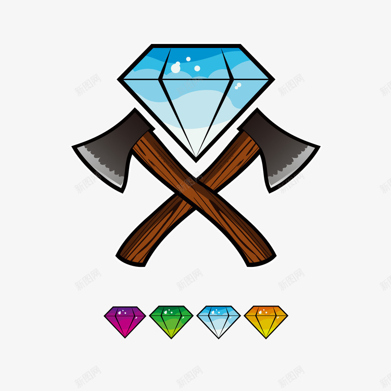 钻石斧头png免抠素材_88icon https://88icon.com 扁平化 斧头 钻石