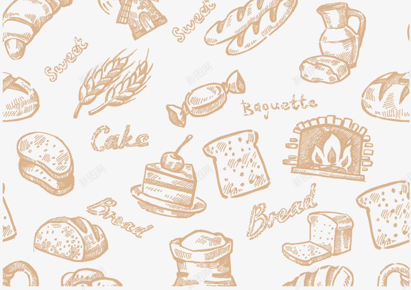 面包蛋糕底纹背景png免抠素材_88icon https://88icon.com 免抠PNG 小麦 底纹 点心 糕点 糖果 糖果雨 背景 蛋糕 面包