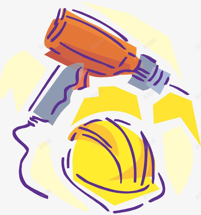卡通手绘电钻安全帽png免抠素材_88icon https://88icon.com 卡通的工具 平面安全帽素材 手绘的电钻 黄色的安全帽