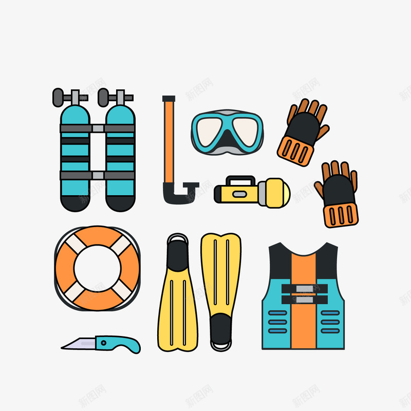 潜水装备png免抠素材_88icon https://88icon.com 手套 救生圈 海底 电筒