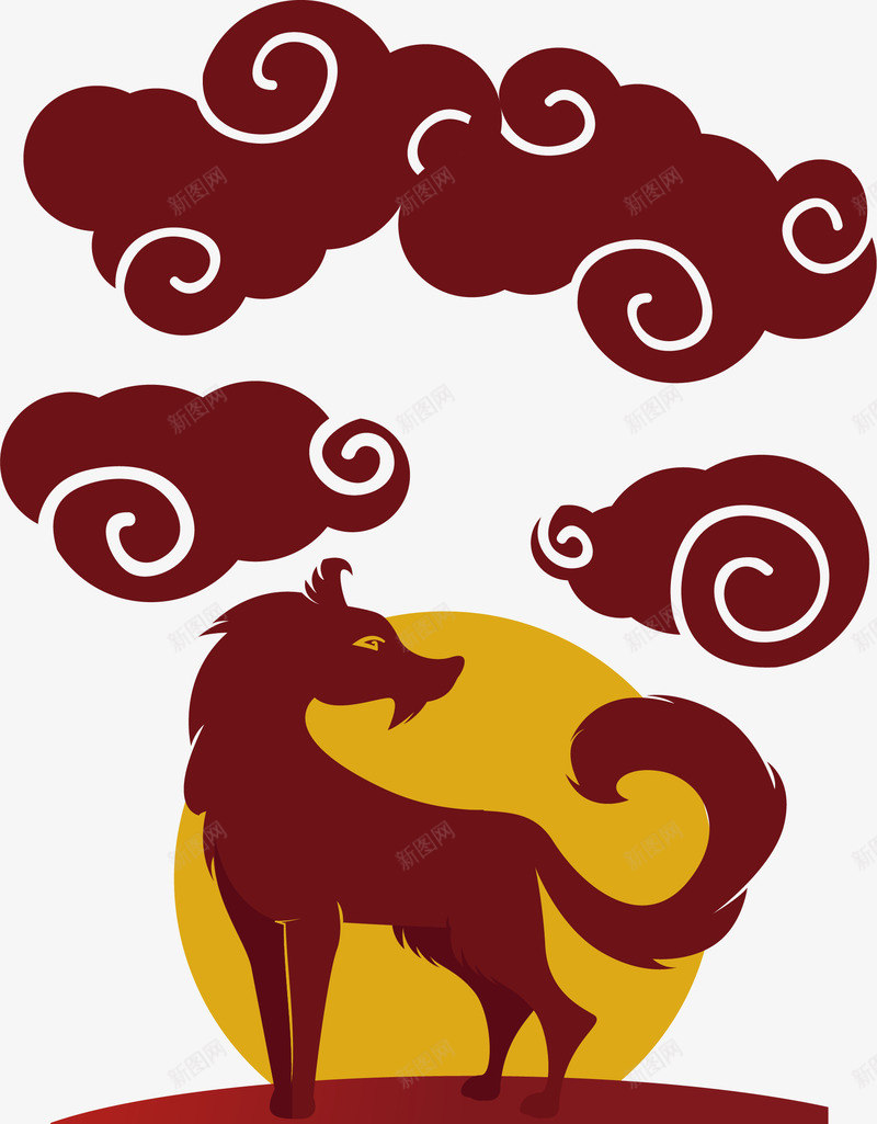 中国风祥云狗狗形象png免抠素材_88icon https://88icon.com 中国风 狗年 狗形象 矢量png 祥云花纹 红色祥云