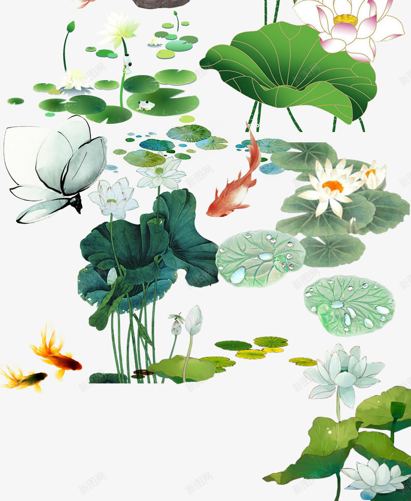荷花图手绘中国风psd免抠素材_88icon https://88icon.com 免抠 分层 夏荷 无背景 植物 水墨 溶图 竹子荷花荷叶满池塘 绿叶 花朵 花蕊 花骨朵 荷 荷叶 荷叶特写 荷花 荷花特写 荷花蕊 莲 莲花 锦鲤 高清荷花