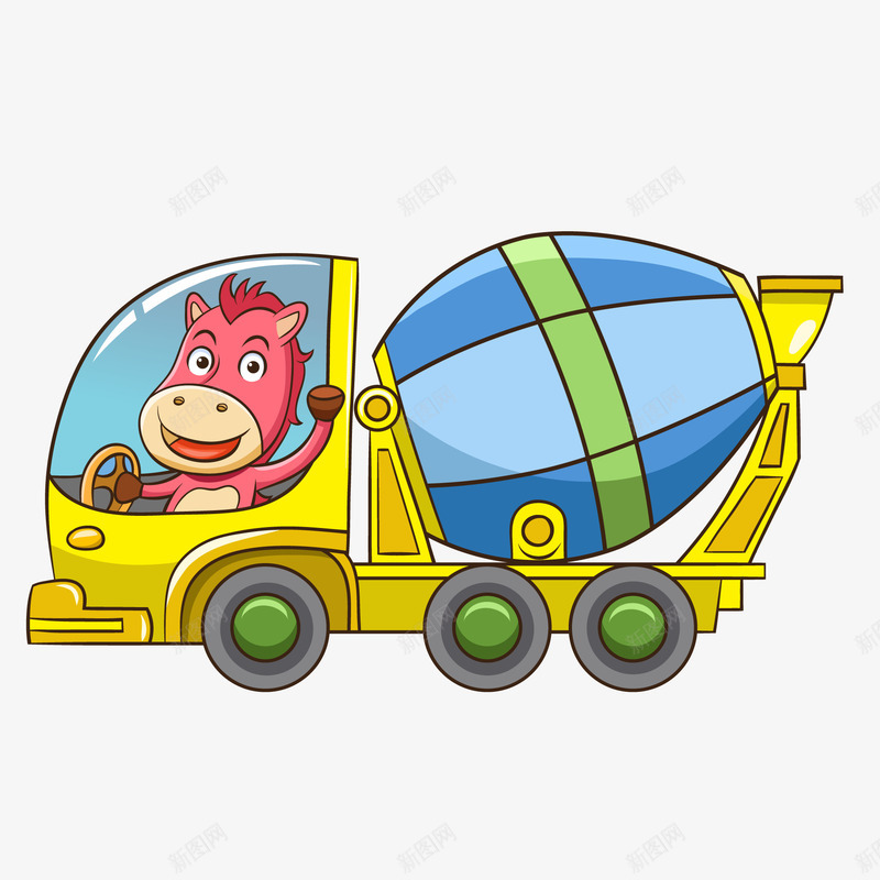 开混凝土车的驴矢量图ai免抠素材_88icon https://88icon.com 创意 动物设计 卡通 手绘 混凝土搅拌车 驴 矢量图