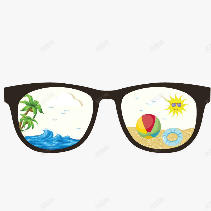 眼镜里的景色png免抠素材_88icon https://88icon.com 大海 太阳 排球 椰树 沙滩 游泳圈 眼睛