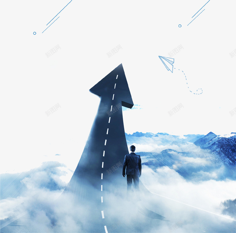 蓝色创意云海箭头海报背景png免抠素材_88icon https://88icon.com 云海 企业文化 创意设计 拼搏 梦想 海报 箭头