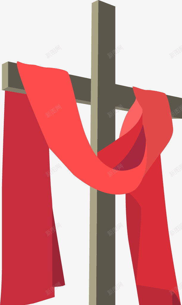 手绘十字架上搭着红布矢量图ai免抠素材_88icon https://88icon.com 十字架 手绘 矢量图