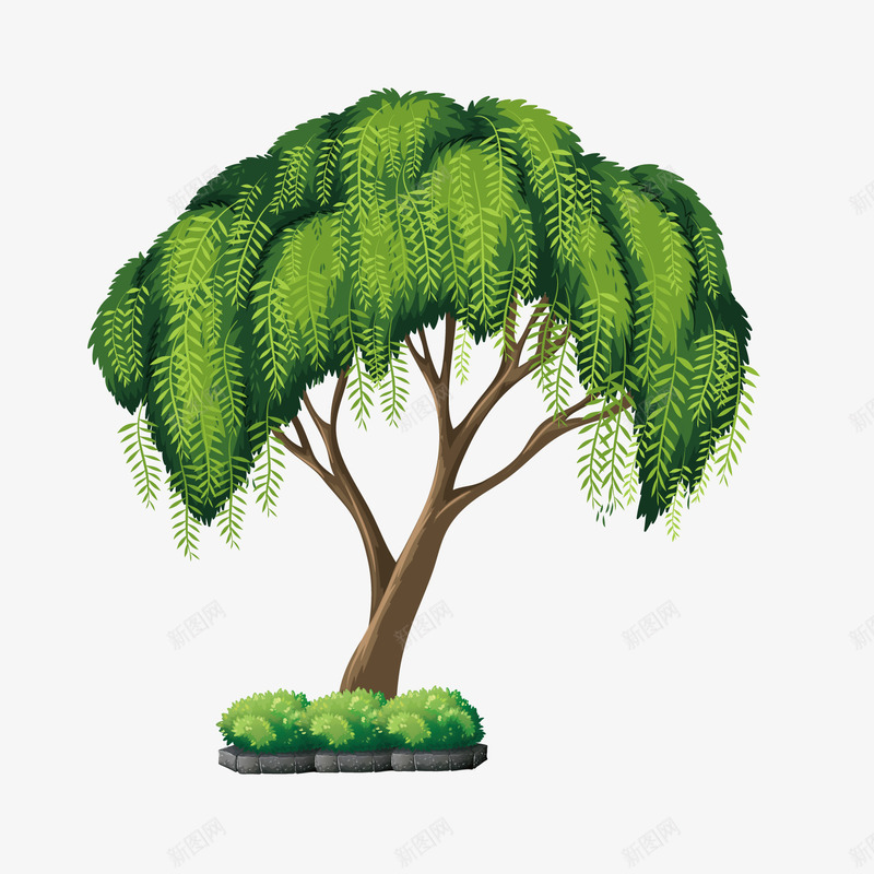 夏天枝繁叶茂的柳树png免抠素材_88icon https://88icon.com 卡通 夏天 大柳树 枝繁叶茂的树 柳树 柳树叶