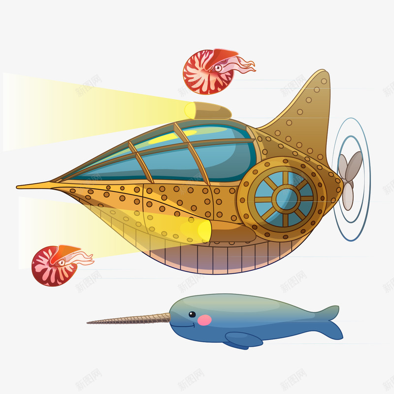 卡通潜水艇png免抠素材_88icon https://88icon.com 卡通 彩色 手绘 海底世界 海底动物 潜水艇