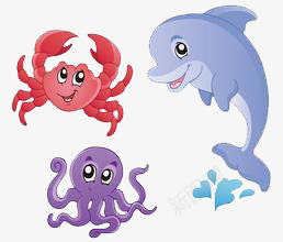 卡通水底生物png免抠素材_88icon https://88icon.com 海底生物 章鱼 螃蟹 鲨鱼