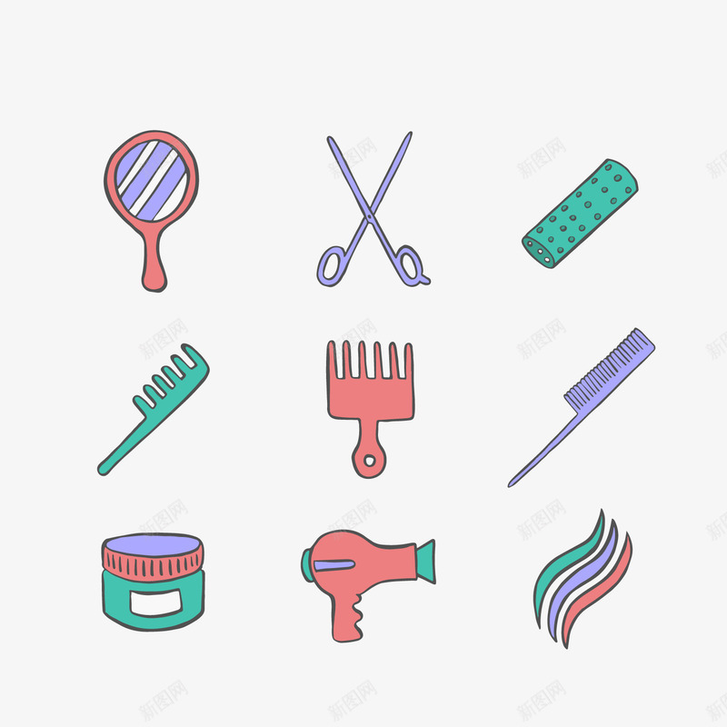 洗剪吹png免抠素材_88icon https://88icon.com 剪刀 发廊 吹风机 扁平