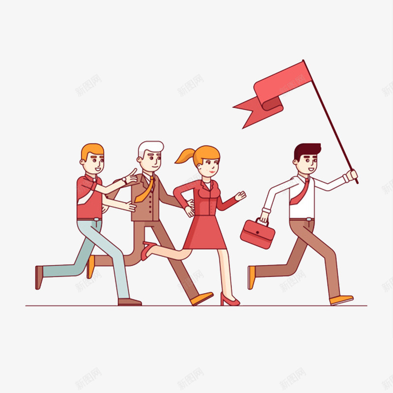 手绘奔跑的人图png免抠素材_88icon https://88icon.com 上班族 创意的 卡通 商务 奔跑的 插图 白领 精英 红旗